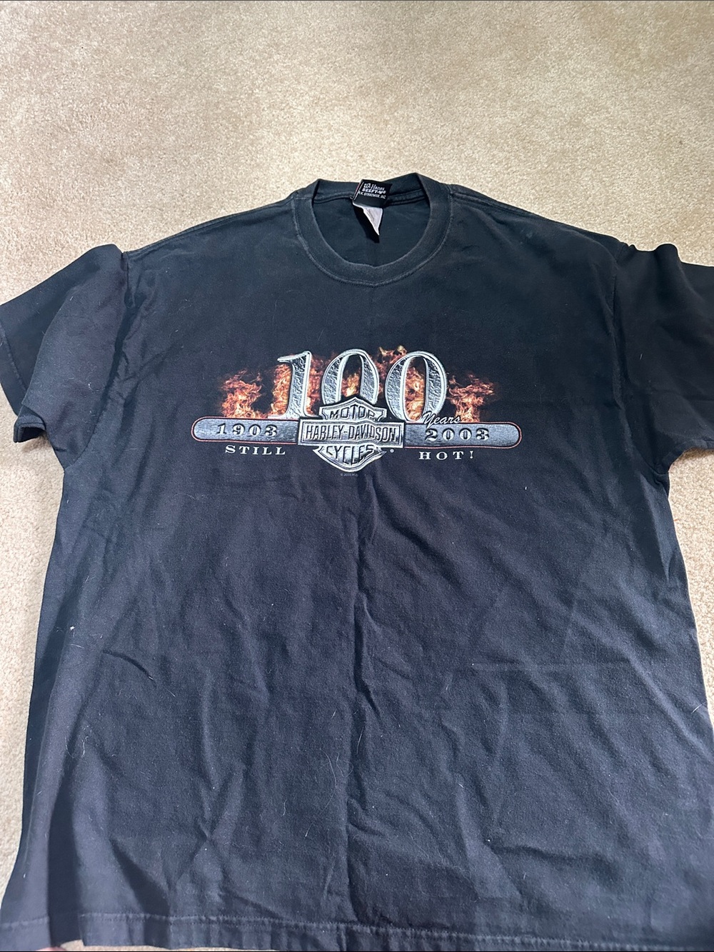 Harley-Davidson Black Tee with Flame 100 Anniversary Graphic